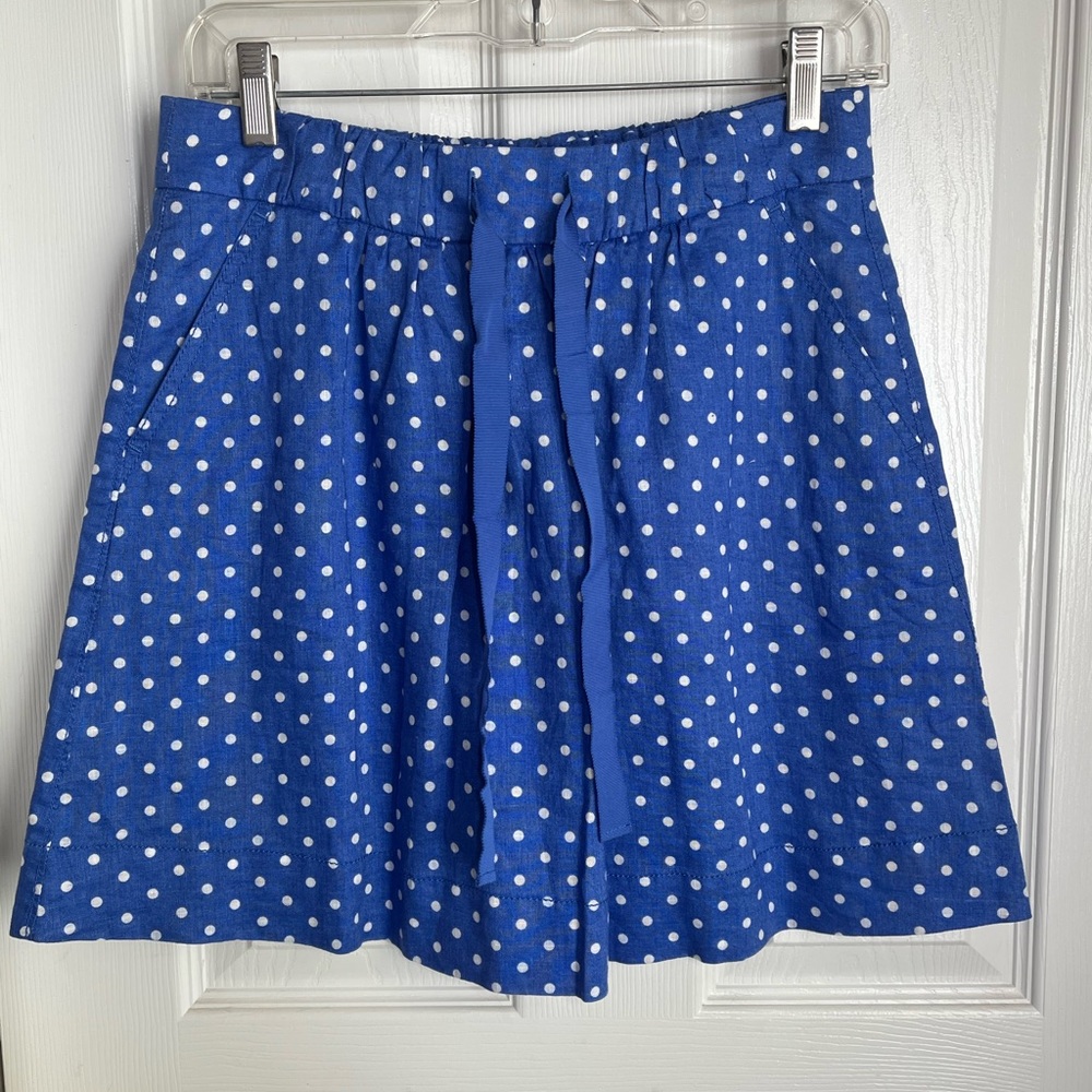 J. Crew linen skirt, size 2.   Blue with white polka dots.